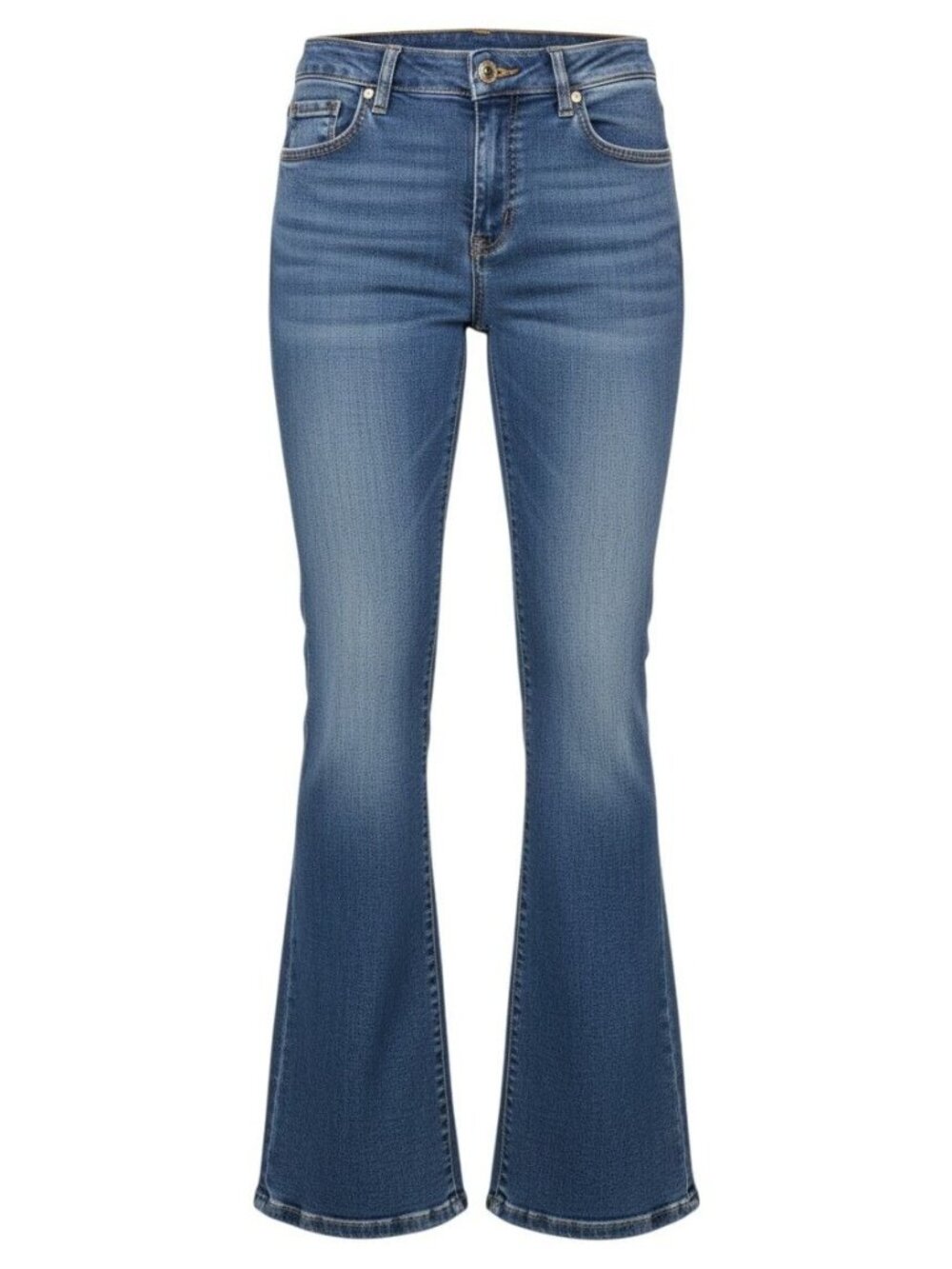 Indigo Fusion Womens Flared Jeans Size 10 Medium Wash Pocket Details